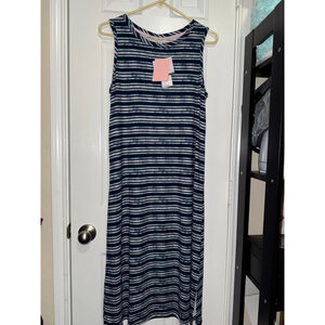 Women's Roudelain Navy Blue Pink Striped Sleeveless Maxi Dress M